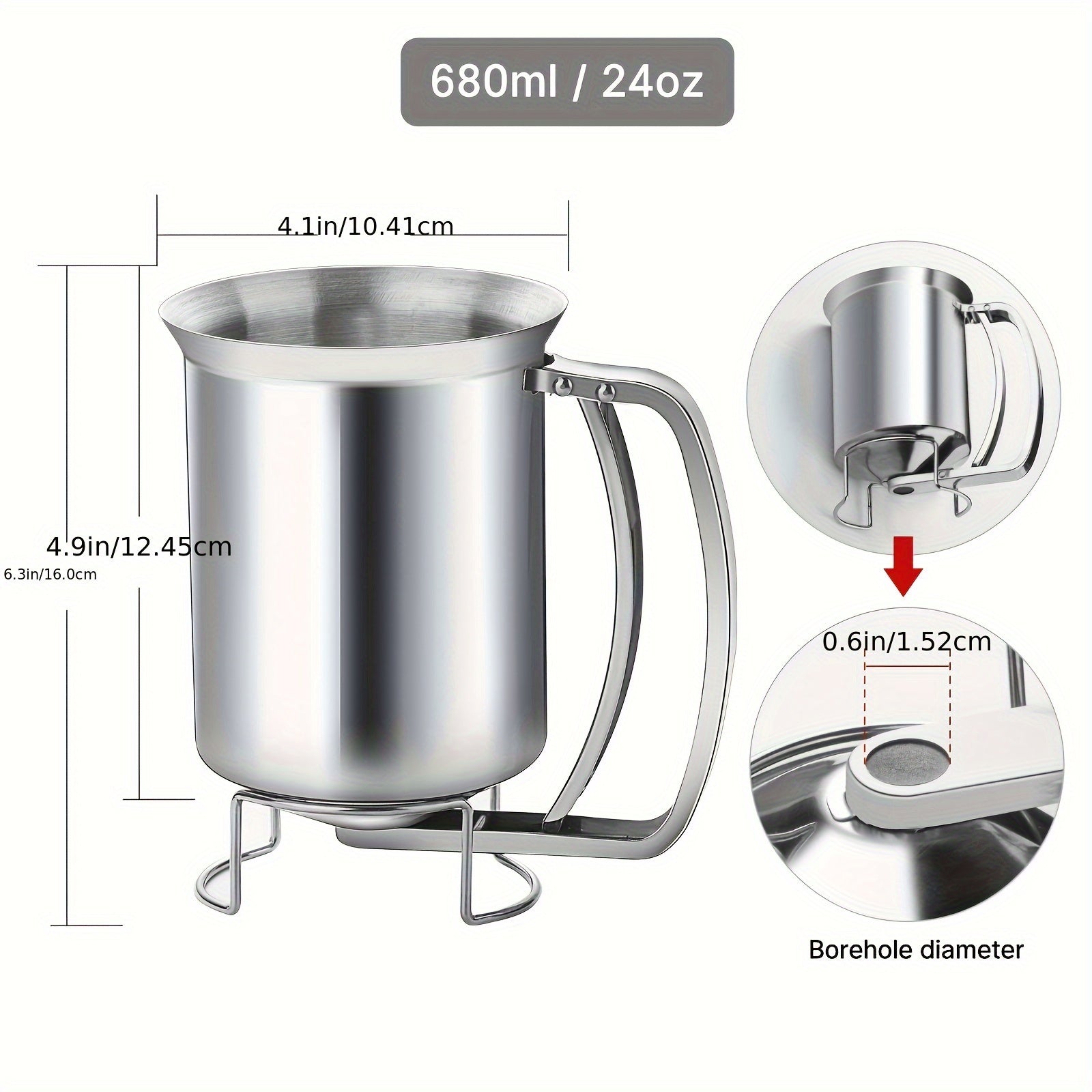 TEMU 1pc Stainless Steel Pancake Batter Dispenser With Handle - Mess-free Kitchen Tool For Perfect Pancakes, , Muffins, And Cupcakes | Durable &