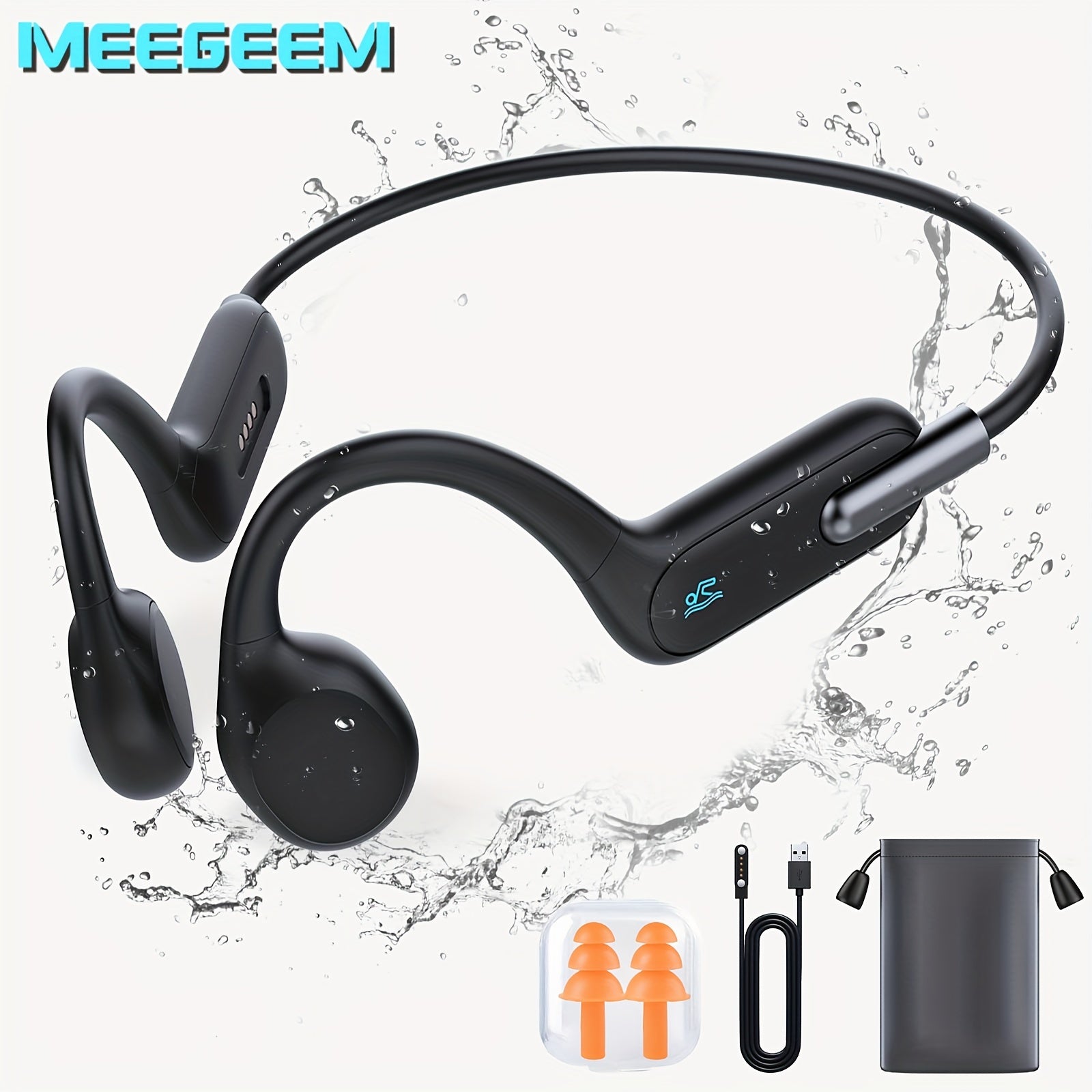 TEMU Meegeem Bone Conduction Earphones, Wireless Open Earphones, Wireless 5.3 With Microphone - Mp3 Built-in 32gb Memory, Sports Earphones For Gym