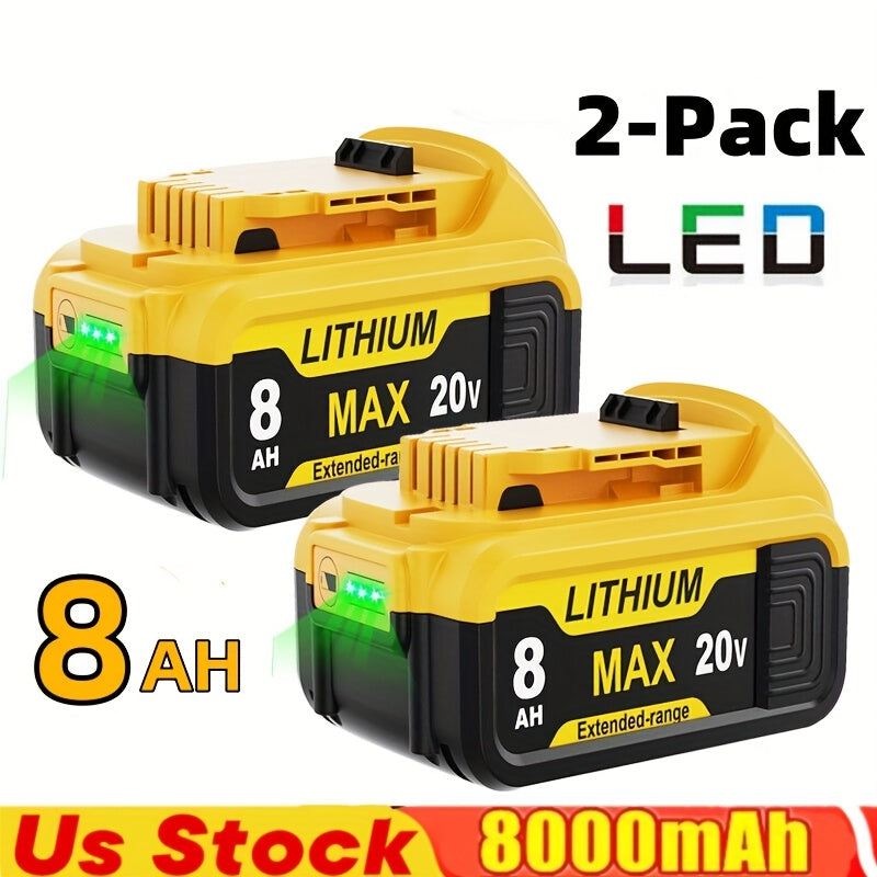 TEMU 2-pack 20v 8.0ah Lithium-ion Rechargeable Battery, Compatible With Dcb206-dcb204-dcb200-dcb180 Series, Led Indicator Power Tool Batteries