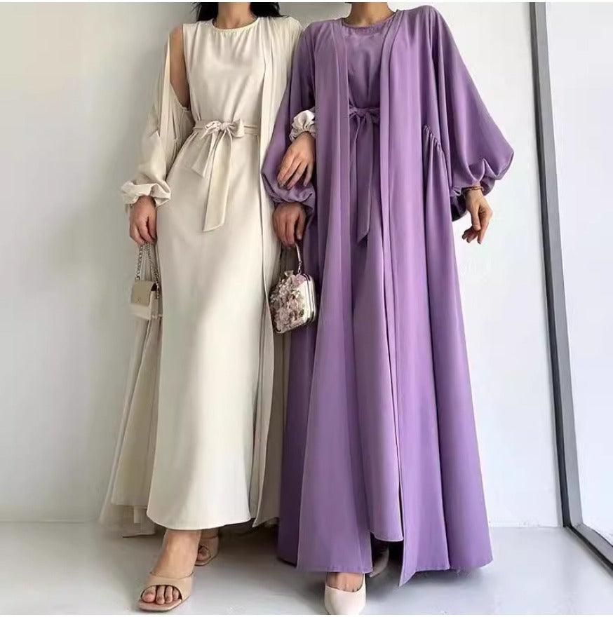(318) Customized Women Tie Waist Loose Outerwear Long Robe