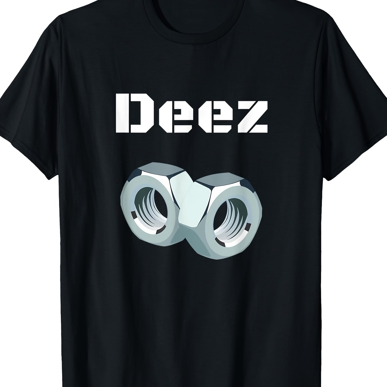 TEMU 100% Cotton Funny " Nuts" Graphic T-shirt, Men's Casual Crew Neck Short Sleeve Tee With , Regular Fit, Black Knit Fabric, Casual Attire Or , |