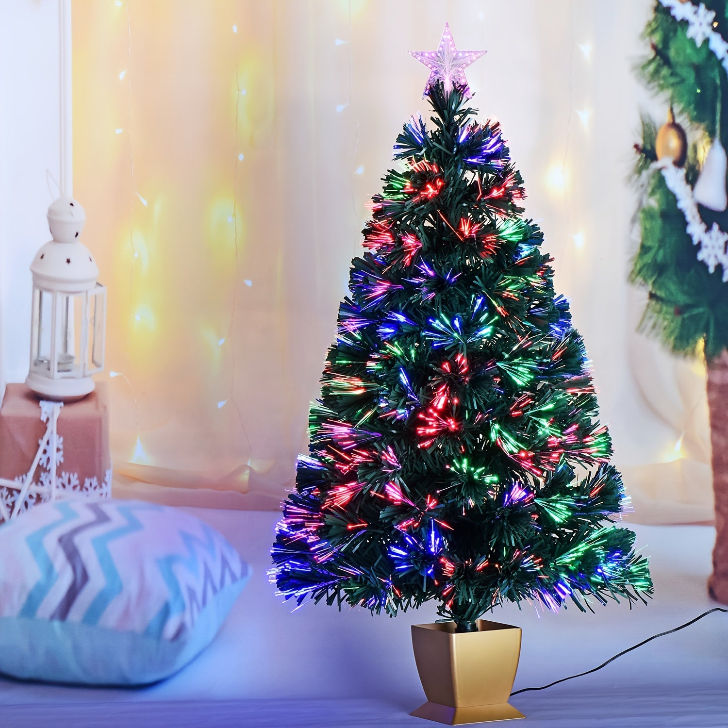 TEMU 3ft Pre-lit Fiber Optic Artificial Christmas Tree, Tabletop Small Tree With Stars Decorations