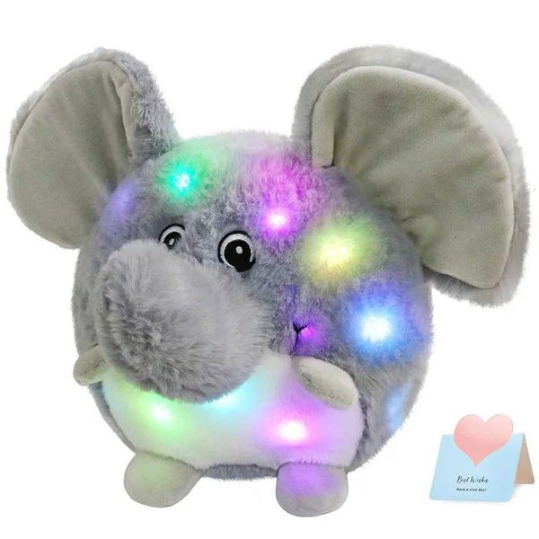 Plush Light - Up toys 23cm Spherical Stuffed Pillow LED Light Grey Elephant Throw Pillow Cute Animals Plush Toys Gift for Girls Baby Sleep C