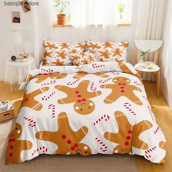 Bedding sets Cartoon Christmas Bedding Sets Gingerbread Man Duvet Cover Set Modern Fashion Home Textiles Floral Bed Linen For Dropshipping L