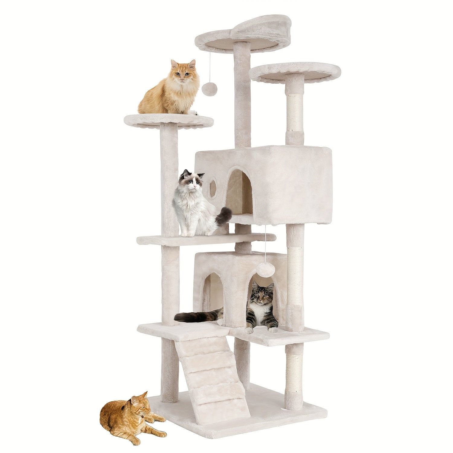 TEMU 54-70" Multi-level Cat Tree Tower With Scratching Posts & Cozy Condos, Space-saving Indoor Cat Playhouse, Durable Plywood Construction, Fun