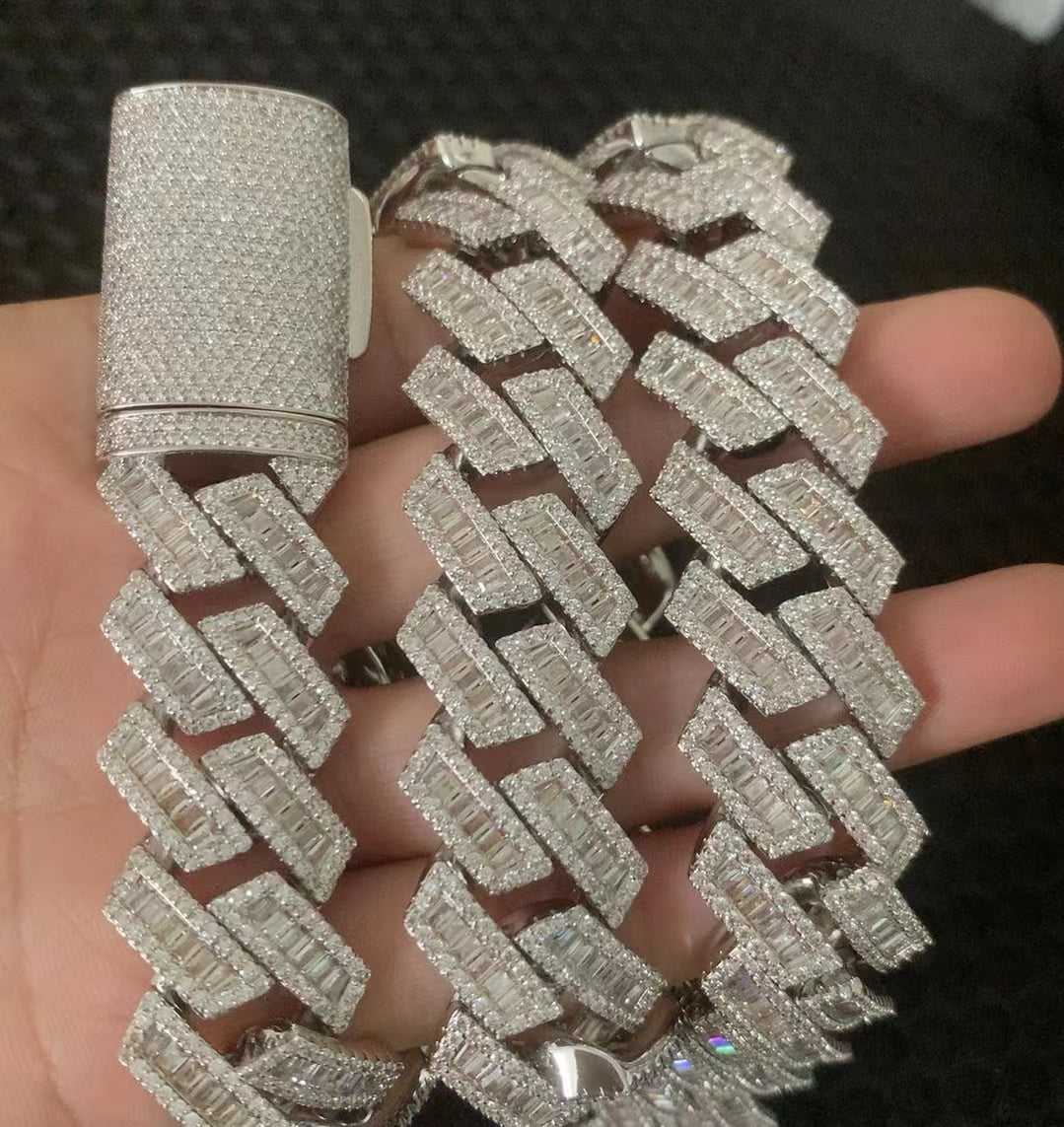 necklace moissanite chain 18mm T square 925 silver inset Moissanite hip hop Cuban chain Mai Ah secret chain simulation drill collar
