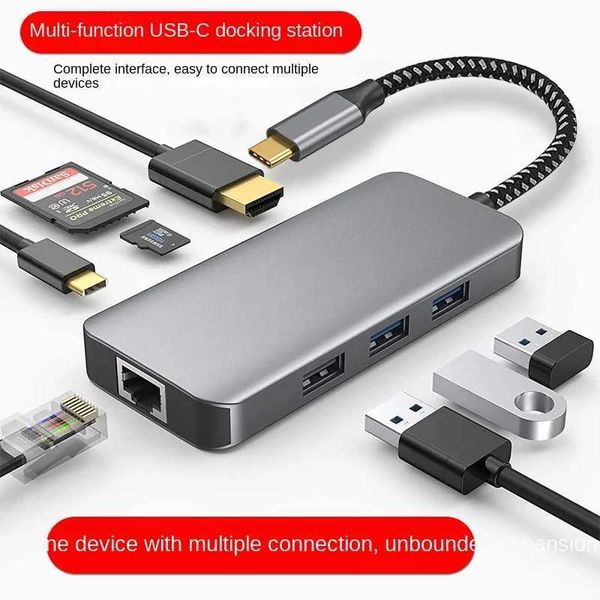 Type-C docking station with Gigabit Ethernet ports 8-in-1 desktop hub USB hub splitter expansion CL240905