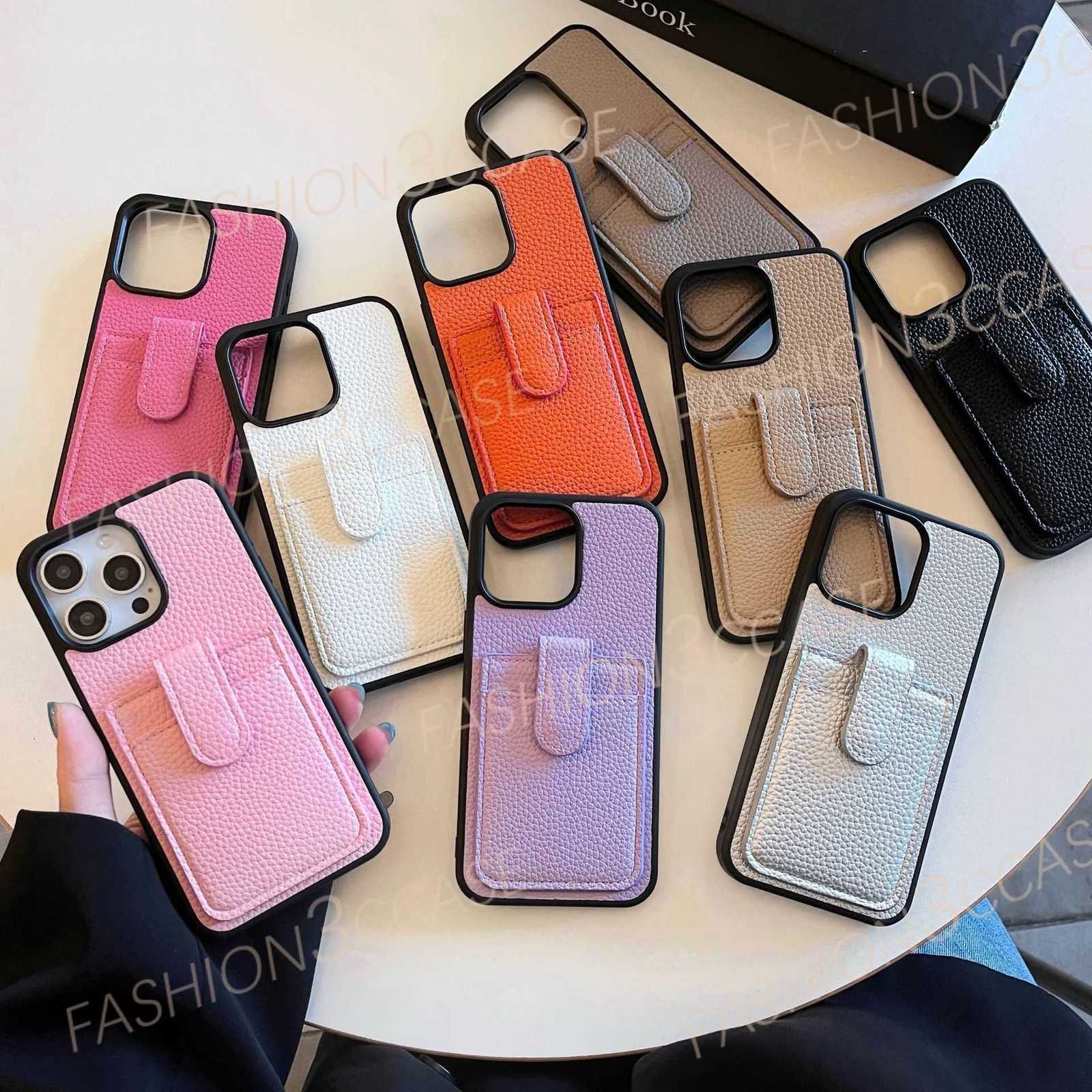 phone Cases designer For iPhone 17 Pro Max case 16pro 15 Plus 14 Pro 13 12 11 Compatible Phone Case Lychee Texture Genuine Leather Card Holder Card