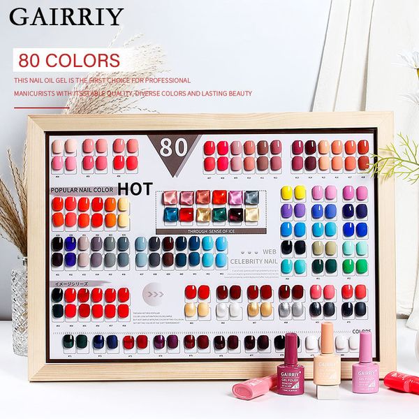 Gairriy 80 Colors Gel 7.5ml Glitter Soak Off UV LED Semi-Permanent Varnish Art Salon Nail Polish Color Board 230715