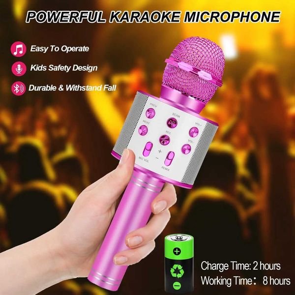 ZK20 Childrens Karaoke Microphone Singing 5-in-1 Wireless Microphone with LED Light Karaoke Machine Portable Microphone Speaker W240820