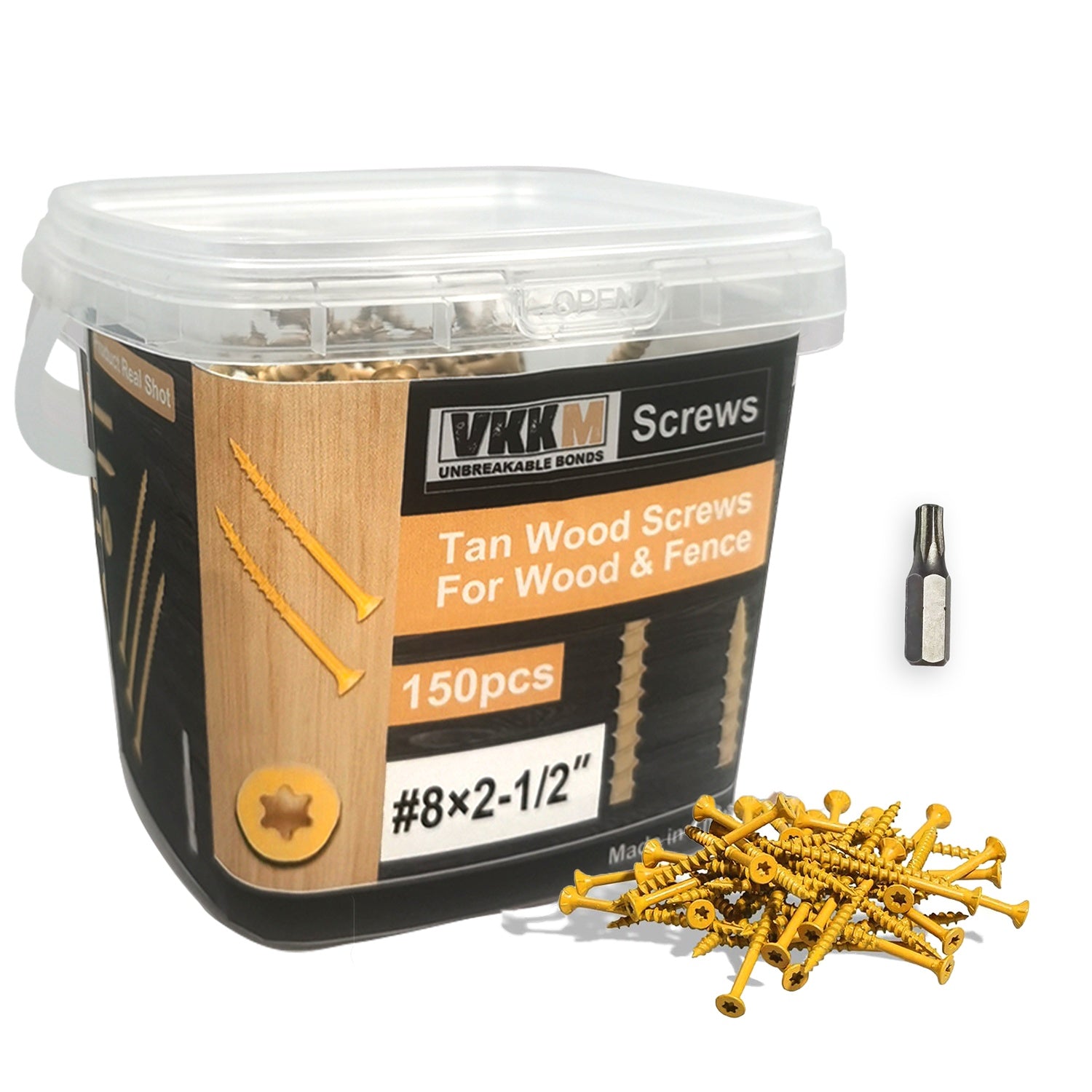 TEMU Vkkm Heavy-duty Outdoor Deck Screws - #8 #9 #10 , Yellow Coated Carbon Steel Wood Screws With T25 Bit (compatible With Drivers) For Swing Sets,