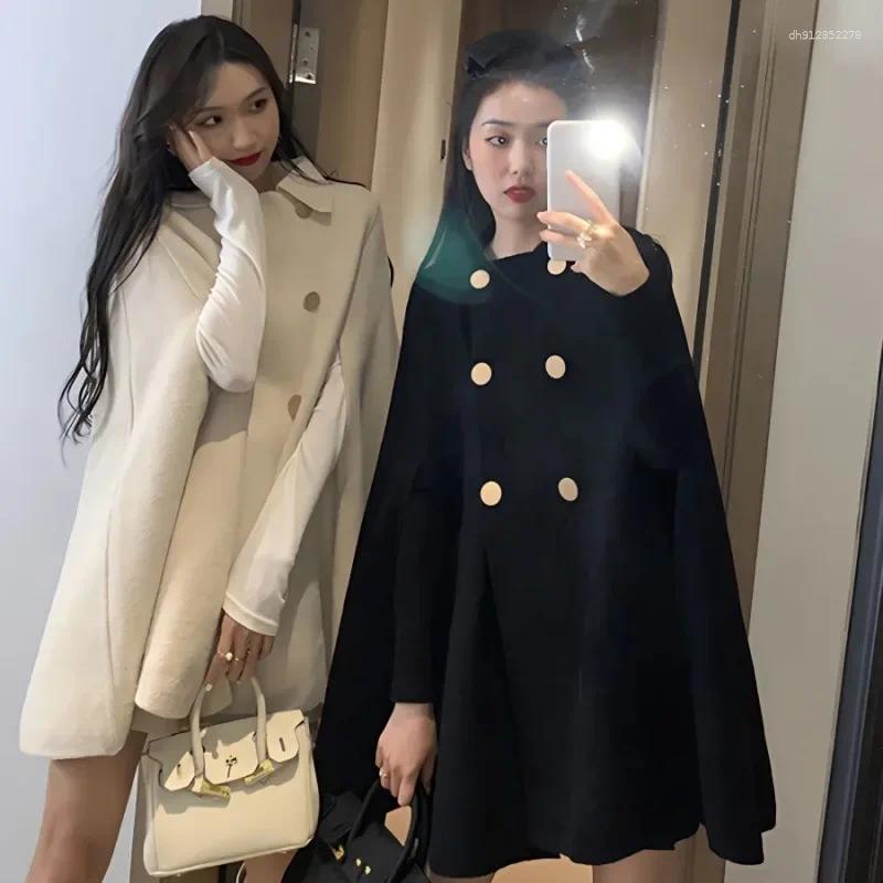 Women&#039;s Jackets Autumn Winter British Style Woolen Coat Loose Cowl Neck Wrap Shoulder Top Korean Version Casual Fashion Outerwear