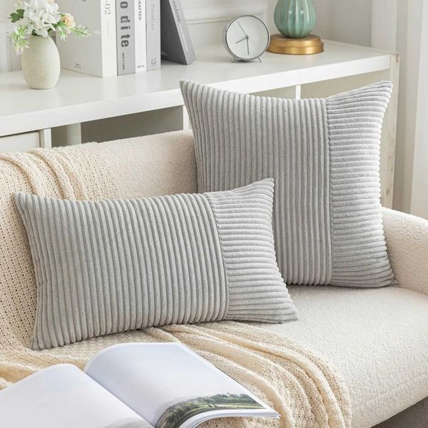 Grey throw cover soft striped square P-shape shell suitable for Ro sofa cushion decoration in his life 18x18 inches-20x20 inches M241113