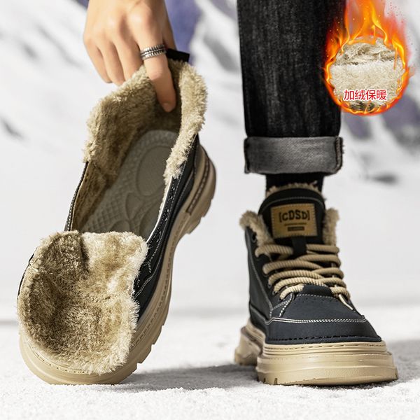 2024 Winter New Men's Fashion With Velvet Health Martin Versátil Work Work confortável Sapatos casuais de alto nível