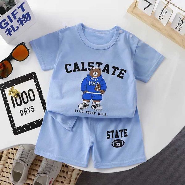 Clothing Sets Summer baby boys clothing set childrens girls pure cotton cartoon printed T-shirt and shorts 2-piece set childrens casual spor