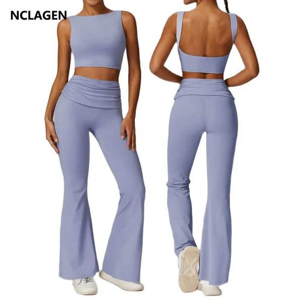Roupa de ioga NCLAGEN 2 peças de ioga Conjunto de femininos de corrida e sutiã de fitness calças respiráveis de secagem de ginástica espor