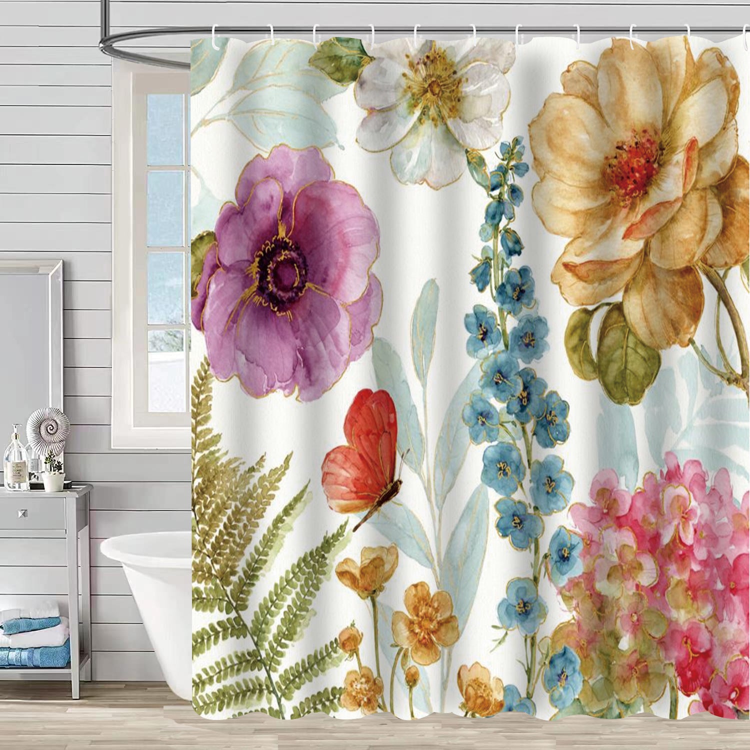YL-37253 Waterproof Shower Curtain Hot Sale 3D Printed Tropical Jungle Plant Leaves and Flowers Season Polyester Shower Curtain with Hook