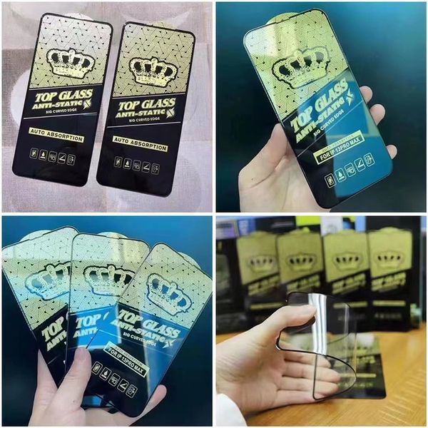 Screen Protector For iPhone 16 Pro Max 15 Plus 14 13 Mini 12 11 XS XR X 8 7 SE Big Curved Tempered Glass 9H Anti-Static Film Shield Full Cov