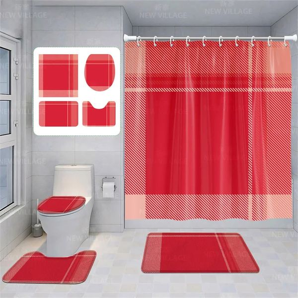 Home shower curtains bathroom Decora waterproof fabric non-slip bathmat water absorption curtain Modern geometric nordic simple 250207