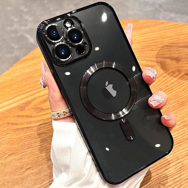 Magnetic Phone Cases for iPhone 16 15 14 13 12 11 Pro Max Samsung S23 S22 Plus Ultra Luxury Bling CD Grain Chromed Clear Plating Soft TPU