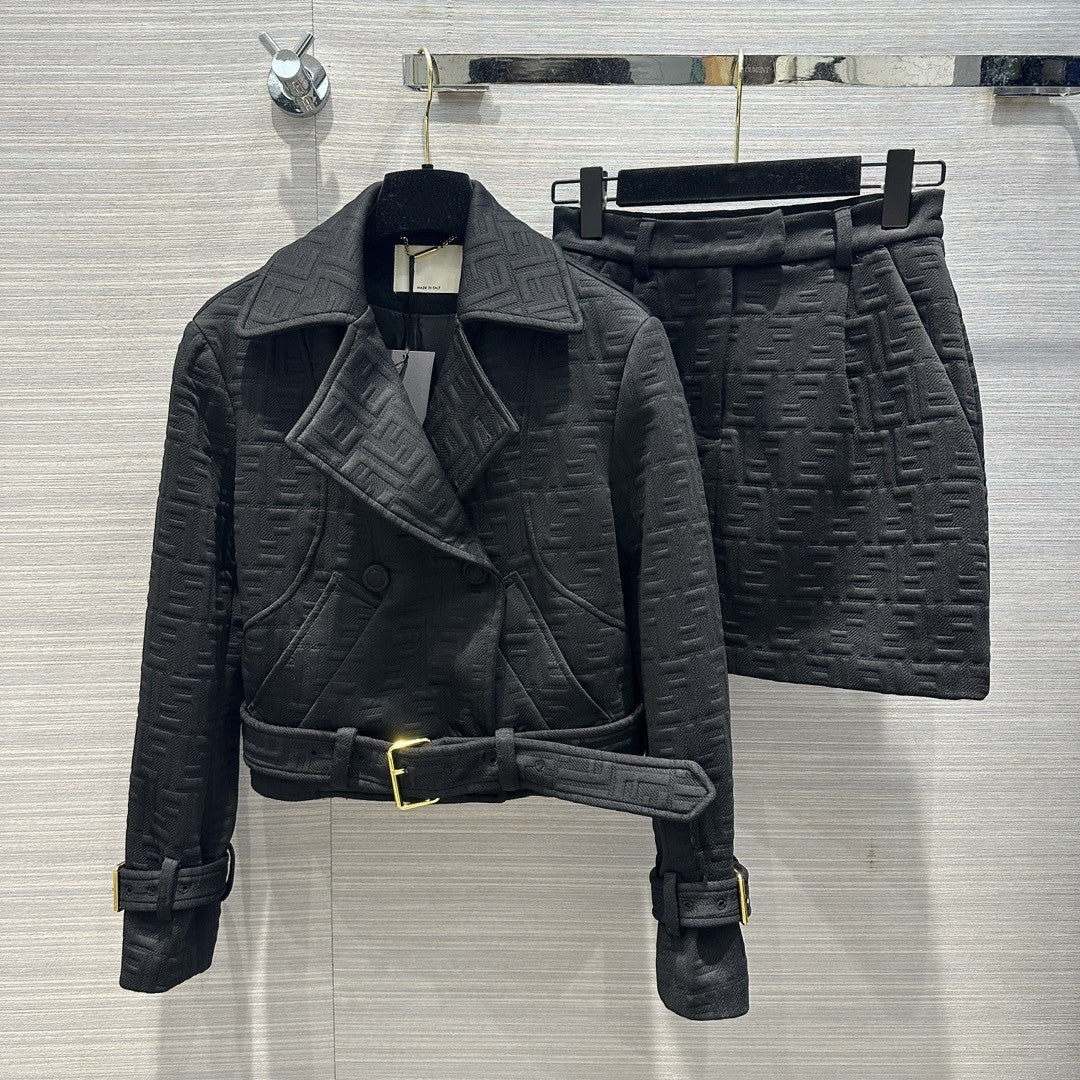 Luxury Women&#039;s Two Piece Dress 2024 New Spring Lapel Neck Long Sleeve Coat Print Skirts Brand Same Style Designer Clothing 1117-5