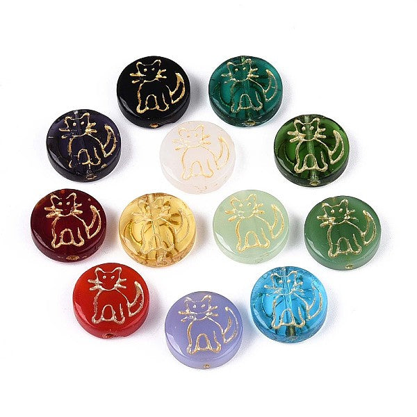Perles de verre plates et rondes en forme de chat