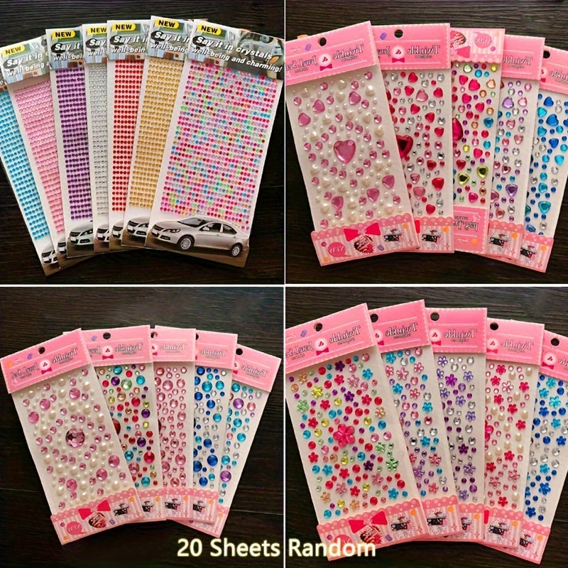 TEMU 20sheets Random Acrylic Stickers, Decoration Diy Material Stickers, Transparent 3d Stickers Mini Pearl Decals Set