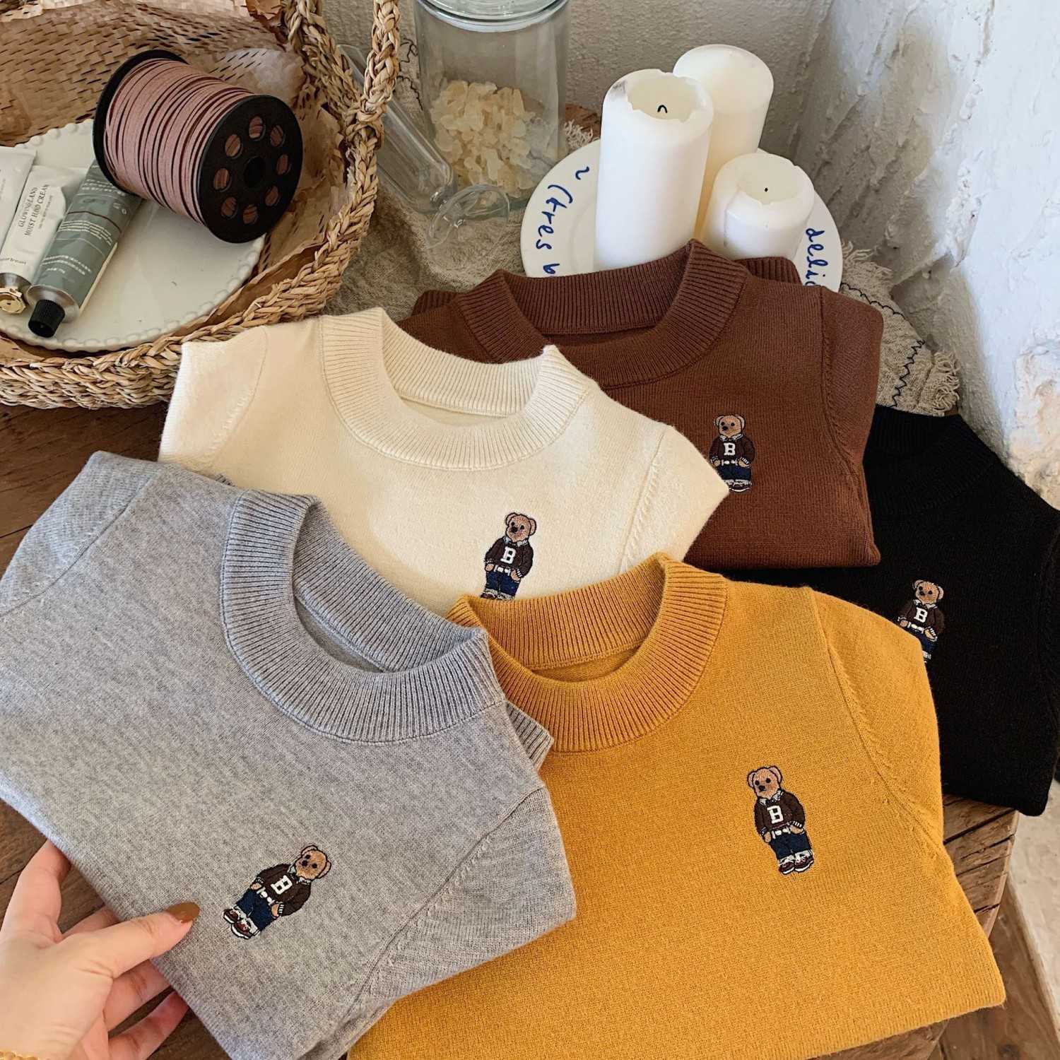 Childrens Soft Knitted Sweater Winter Trendy Brand Bear Base Shirt Baby Warm Sweater Boys Girls Inner Wear Trendy S25812