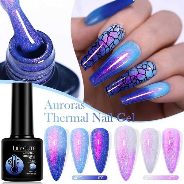 LILYCUTE 7ML Auroras Thermal Gel Nail Polish Iridescent Pearl Effect Temperature Change Semi Permanent Soak Off UV Manicure GelM240814