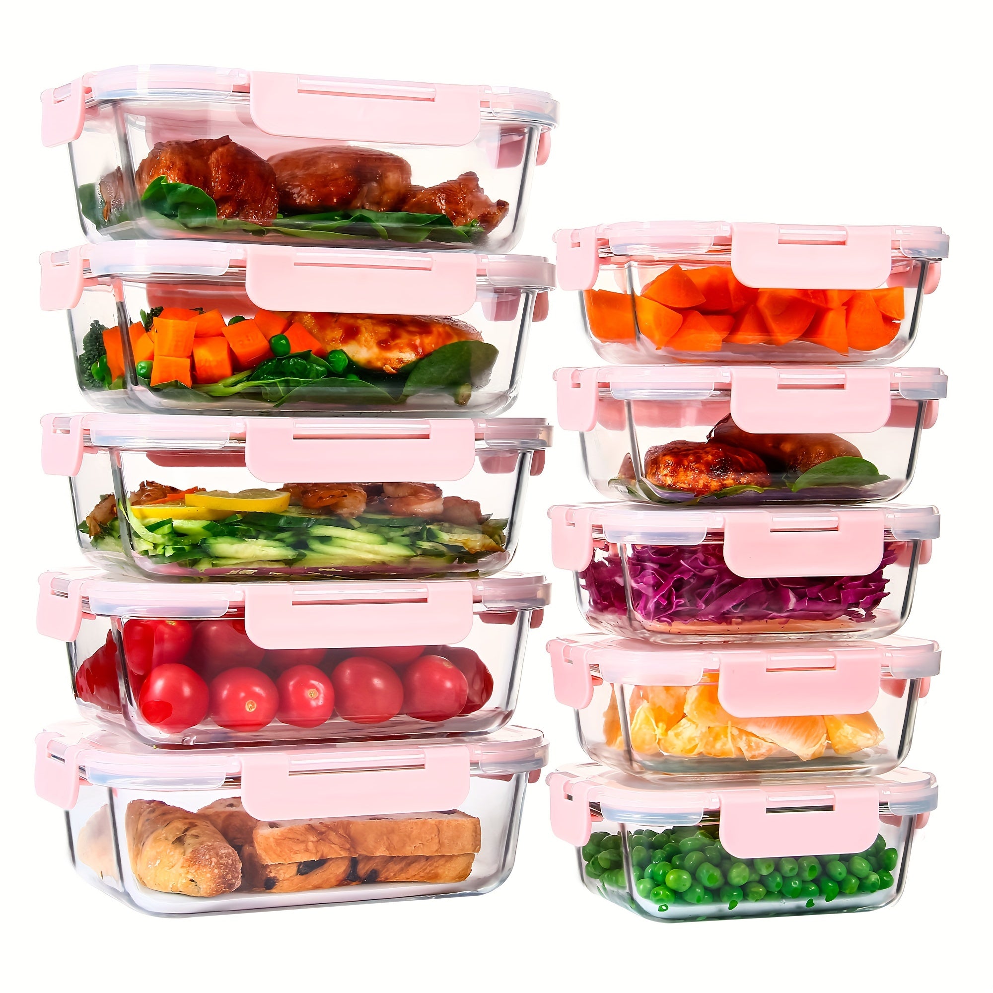 TEMU Glass Meal Prep Containers, Food Storage Containers With Lids Airtight, Glass Lunch Boxes, Microwave, Oven, Freezer And Dishwasher Safe, Pink