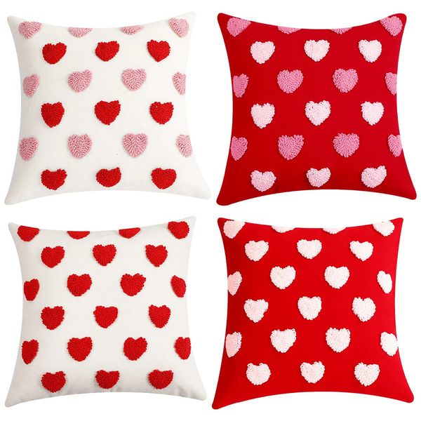 2Pcs Heart Pattern Pillow Cover Embroidery Heart Pillowcase 18x18 Inch Couch Cushion Case Decorative for Valentines Day 250116