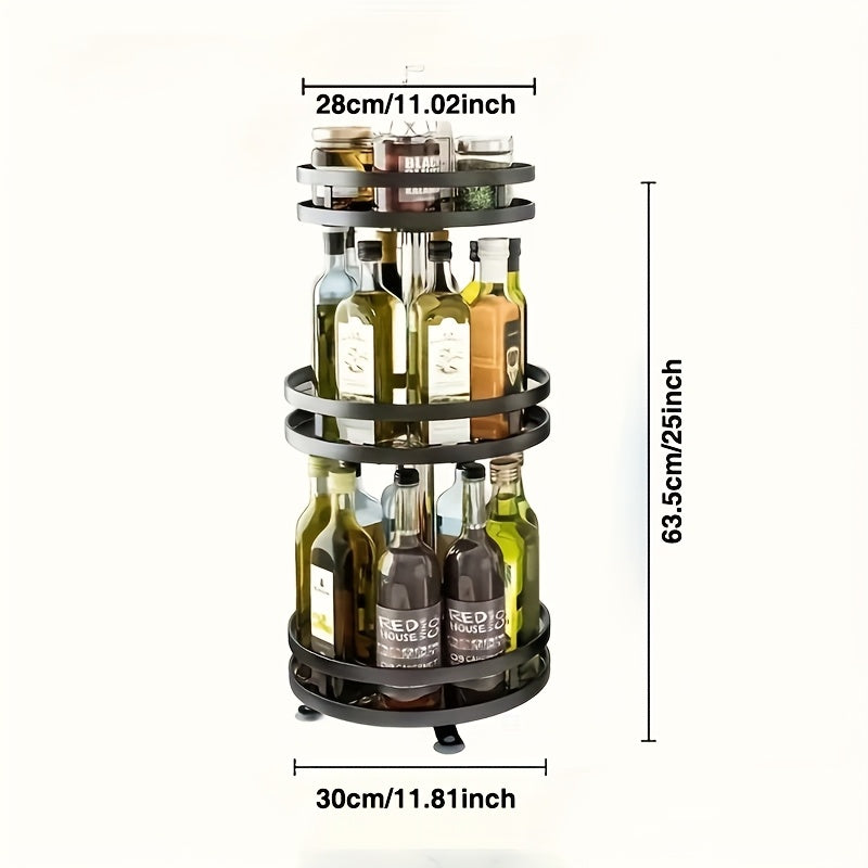 TEMU Lovewe 3-tier Rotating Kitchen Spice Rack - Metal Turntable Spice Organizer With Polished Finish, Multi-compartment Storage For Spices,