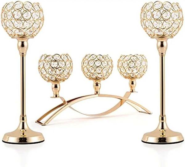 Candle Holders Gold Candle Holders for Table CenterpiecesTealight Candlestick Candelabra Stand 3 Arms for Living Room Wedding Decor J241114