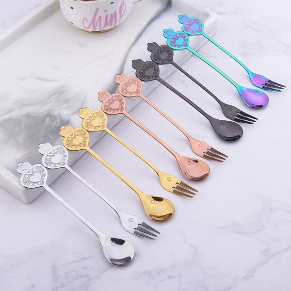 Stainless Steel Coffee Spoons Dessert Fork Ice Cream Scoops Crown Tea Spoon Christmas Gifts Kitchen Tool Flatware Tableware