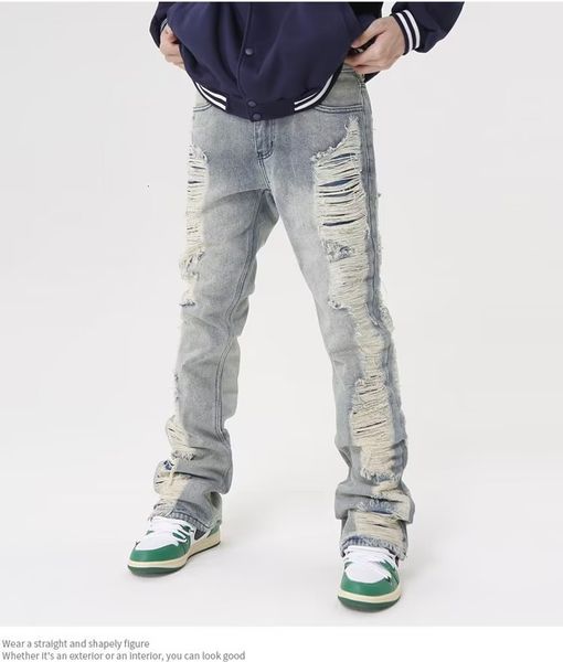 Men&#039;s Jeans Distressed Jeans For Men Y2k Clothes Streetwear Men Ripped Cargo Jeans Men Clothing Damaged Flare Jeans y2k jeans 230918