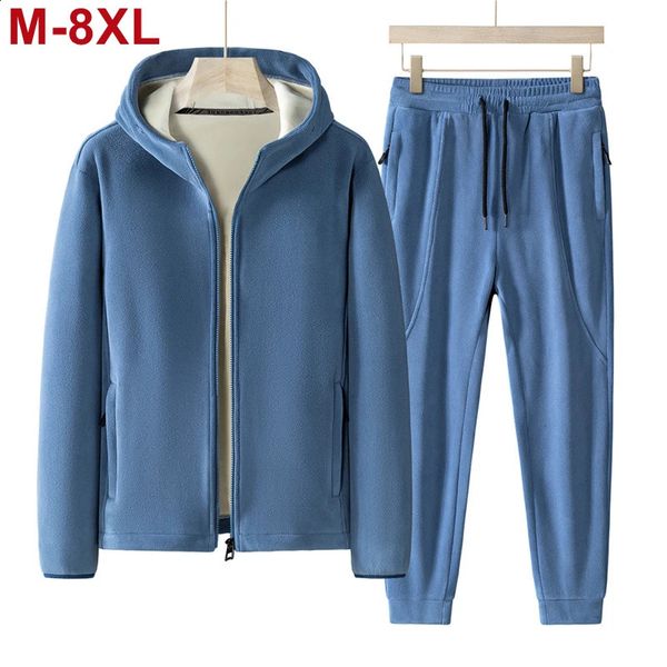 Plus Size 7xl 8xl Mens 2pcs Tracksuit Sets Winter Warm Polar Fleece Liner Jacketpants Set Men Casual Thick Sportswear Clothes 250121