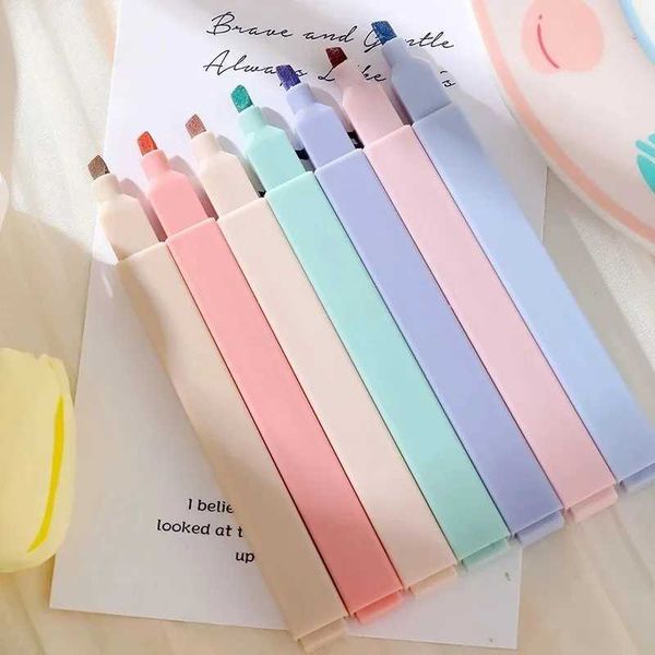 wholesale Highlighters 6pcs-set Pastel Kawaii Color School Supplies Student Marker Highlighter Japanese Stationery Y240906NBHF