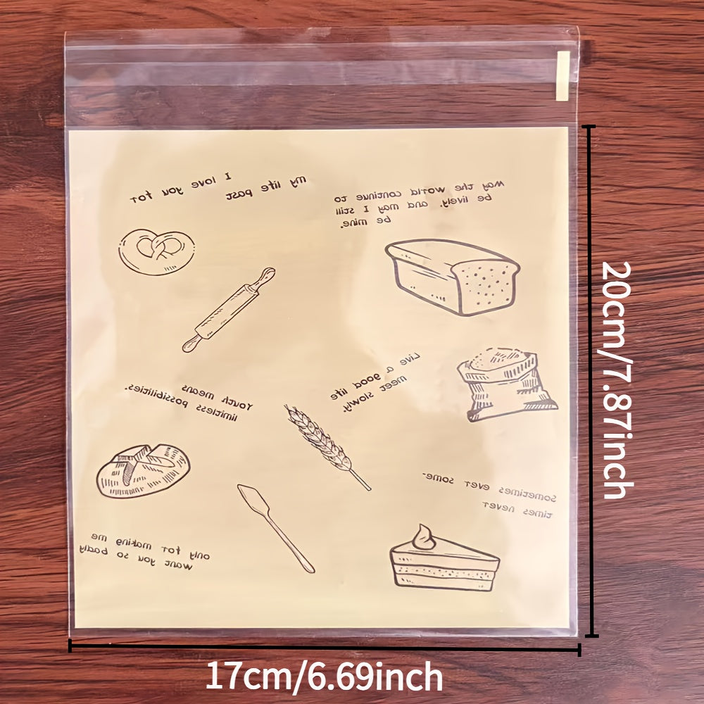 TEMU Cjorwyn 100pcs Bread And - Bakery Bags, Reusable Self-adhesive Sealing Plastic Bags, Food Contact Safe Cookie Packaging Gift Bags, Snack Pouches