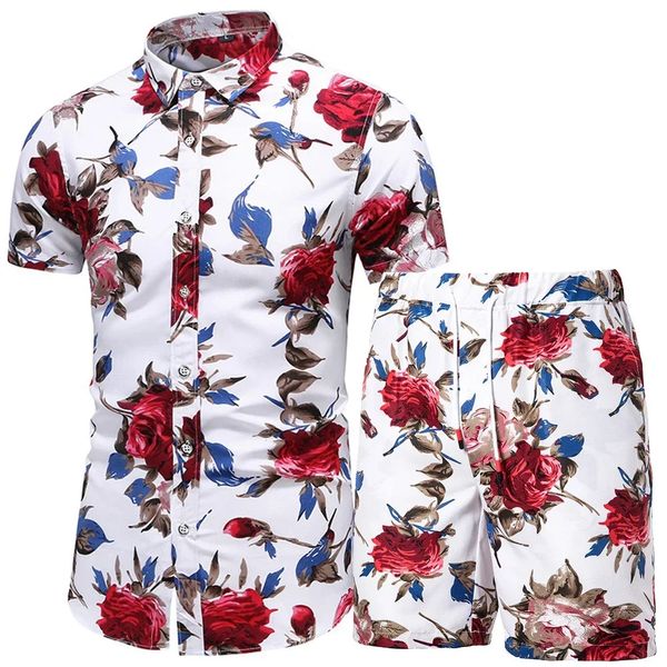 Men 2 Piece Set Summer Shorts Set Man Printed Shirt and Shorts Set Beach Wear Board Shorts Hawaiian Shirt Set Fashion Clothing240408
