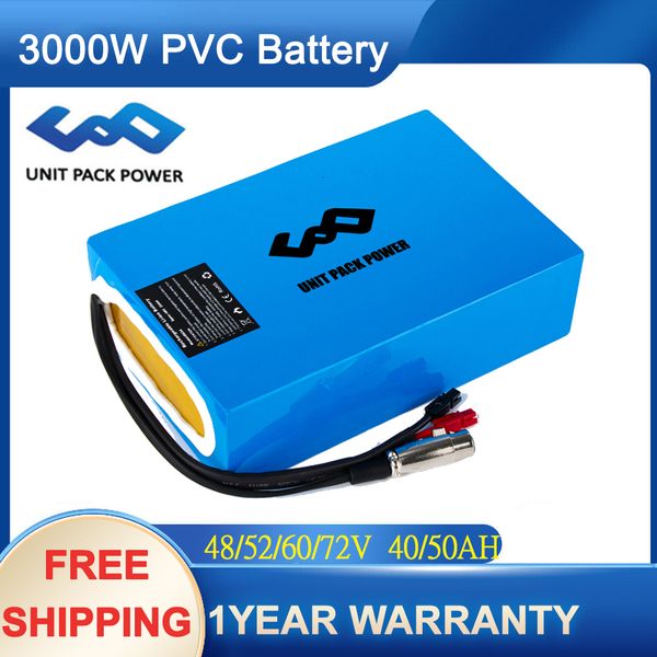 52V 50AH PVC Ebike Battery Battery Battery Scooter 60V 40AH para 3000W 2000W MotocicletaTrikeGo-Kart Escooters Batterias Ebike