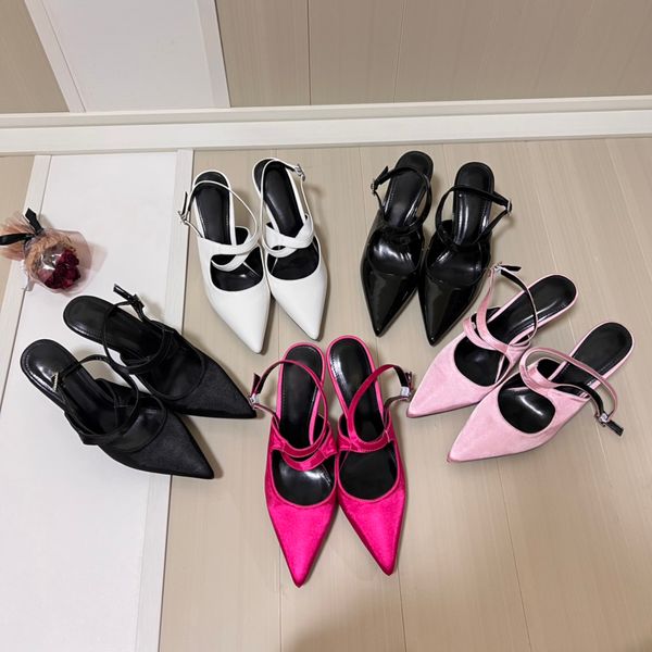 Luxury designer heels womens dress shoes spontini slingback pumps black fuchsia pink satin white patent fashion ladies high heels summer wom