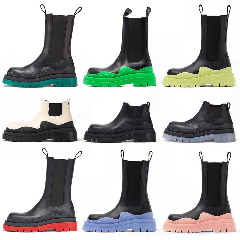 Platform Half Boots Venetas Tire Chelsea men women Boot shoes Triple Black seasalt Blue Grass acid turquoise ebony mens women Anti-slip Knee booties