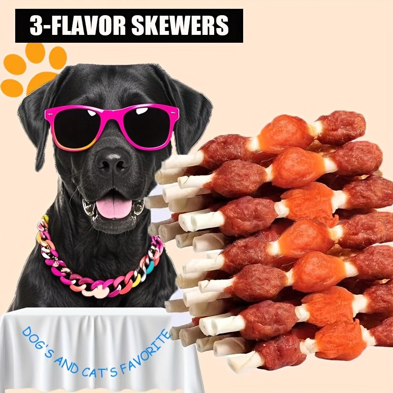 TEMU 16oz 3-flavor Dog Treats - Chicken Duck Beef Bbq-style Skewers With , Crunchy & Natural Dog Snacks, Portable Bag For Training Rewards, ,