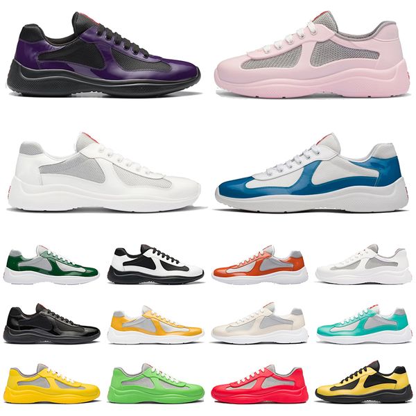 Luxury Designer Americas Cup Men Sneakers Shoes Breathable Mesh Soft Rubber Bike Trainers Technical Fabric Calfskin Casual Walking Blue Blac