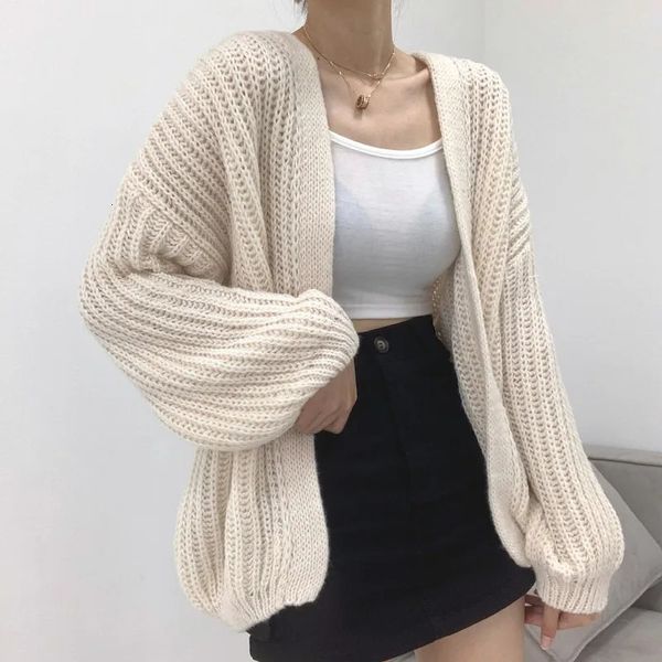 Hollow lazy style Y2k sweater retro casual lantern sleeve knitted womens cardigan Harajuku sweater autumn top outerwear 23328 241203
