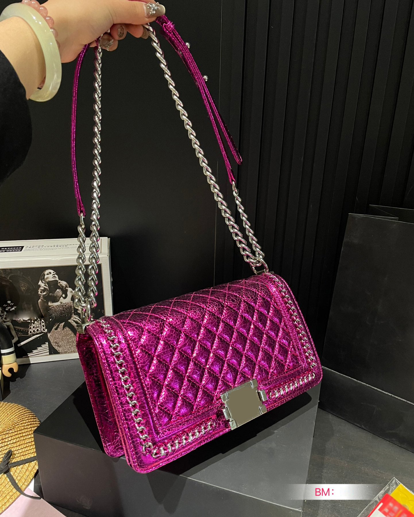 Classic caviar cowhide flap bag le boy silver metal hardware chain shoulder bags diamond square Pearlescent Gradient handbag fashion luxury crossbod