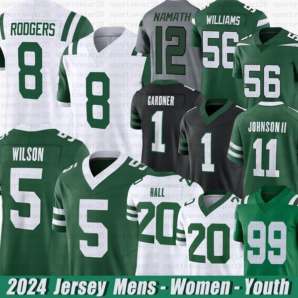 #8 Aaron Rodgers #5 Garrett Wilson Football jersey Ahmad Sauce Gardner Breece Hall Quincy Mike Quinnen Williams Joe Namath Johnson Braelon A