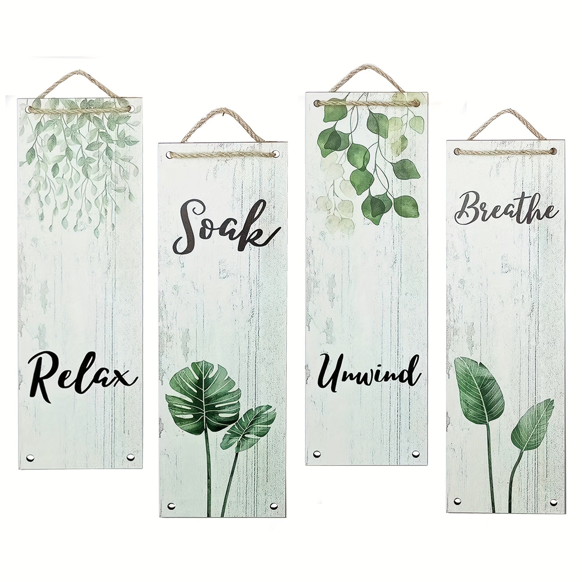 TEMU 4 Pcs Green Plant Wood Wall Decor Ready To Hang Bathroom Wall Decor Leaves Wall Decoration