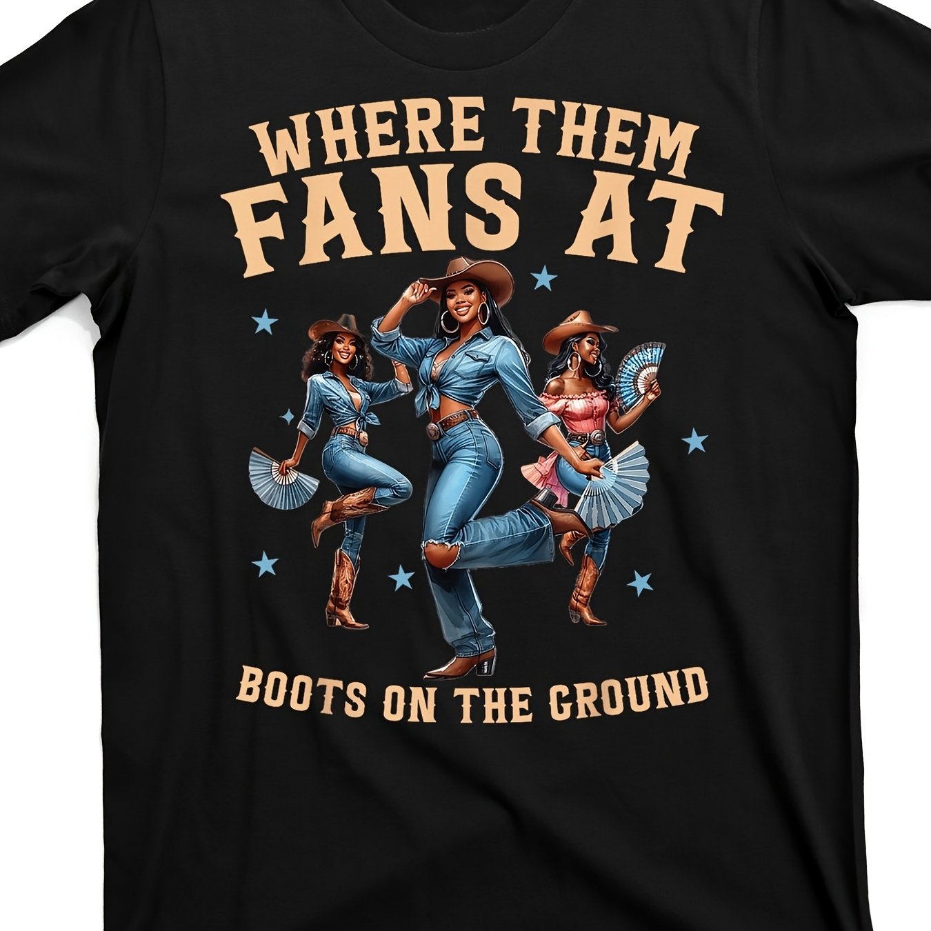 TEMU Men's Retro Western Cowboy Style Graphic Tee - "where Fans At Boots On " Design, Comfortable Cotton Round Neck Short Sleeve T-shirt For Casual