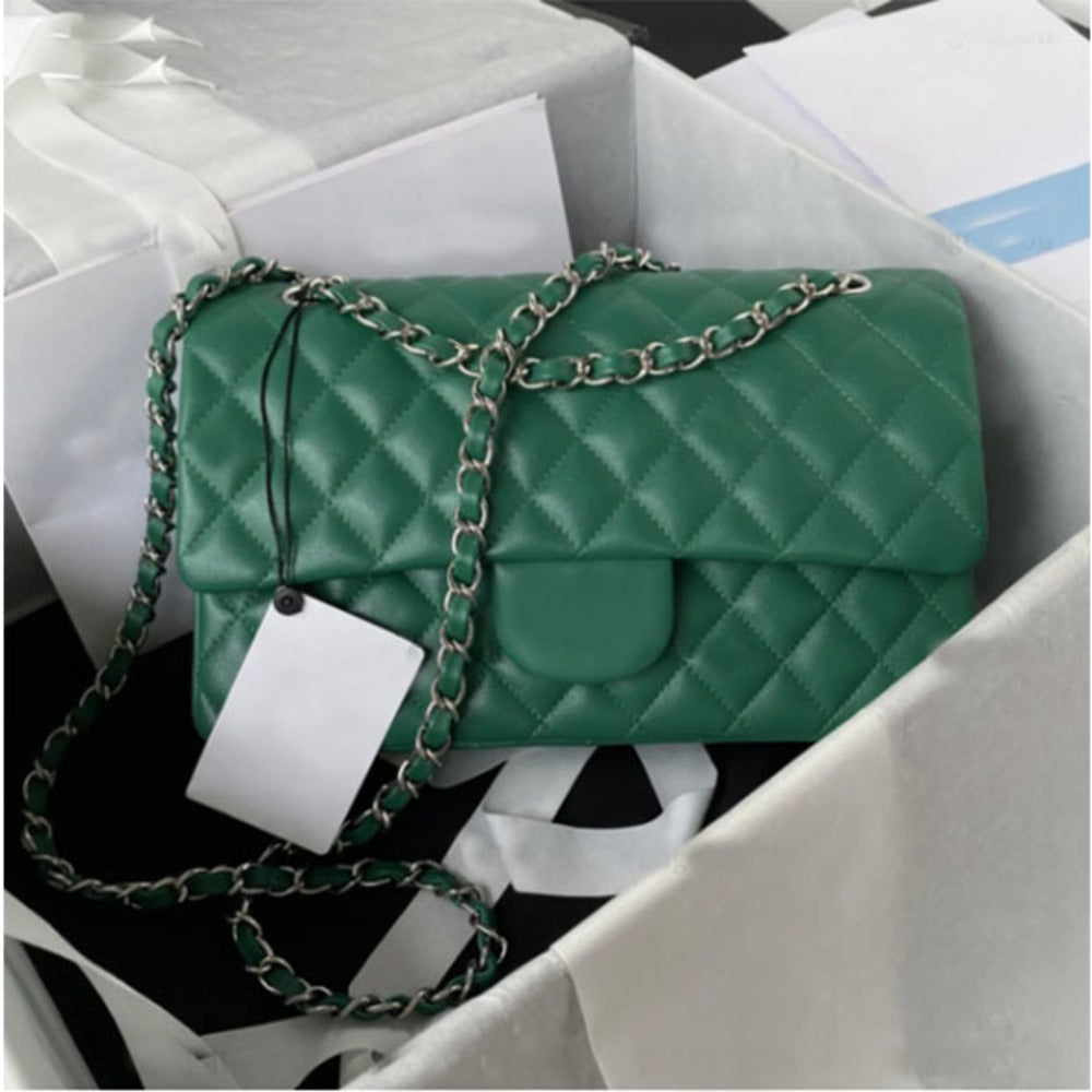 10A Mirror Quality Designer Classic Double Flap Bags Medium Womens Handbag Real Leather Caviar Lambskin Green Quilted Purse Crossbody Shoulder Chain